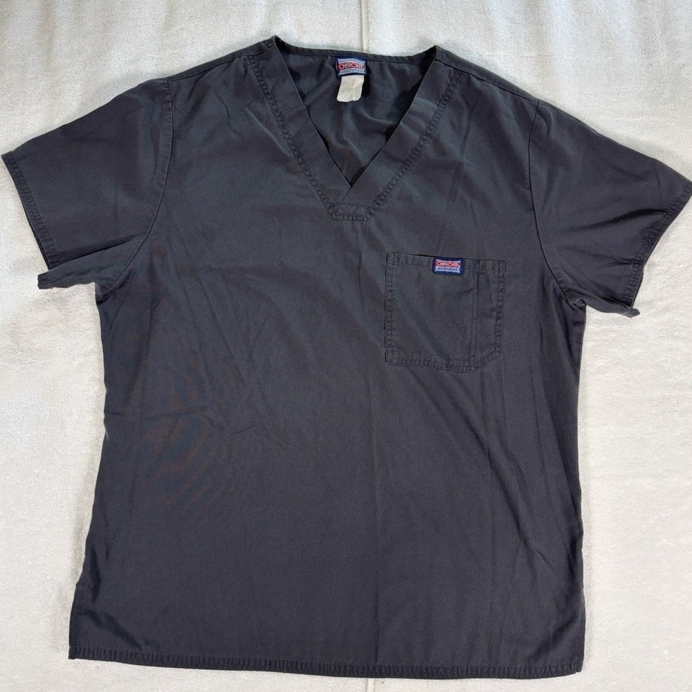 Cherokee‎ Workwear Scrub Top Womens XL Gray V-Neck Short Sleeve Medical Uniform
